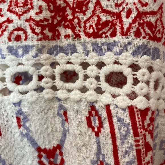 Saylor Red, White and Blue Boho Romper with Red Tassels in Size Small - Picture 7 of 9